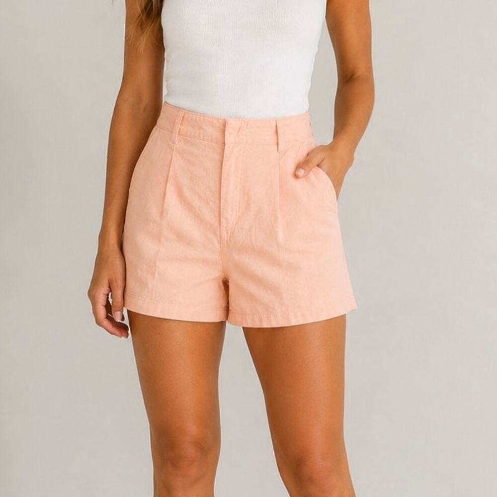 Habitual Linen Cotton High Rise Shorts Petal Pink M  minimalist summer Pockets